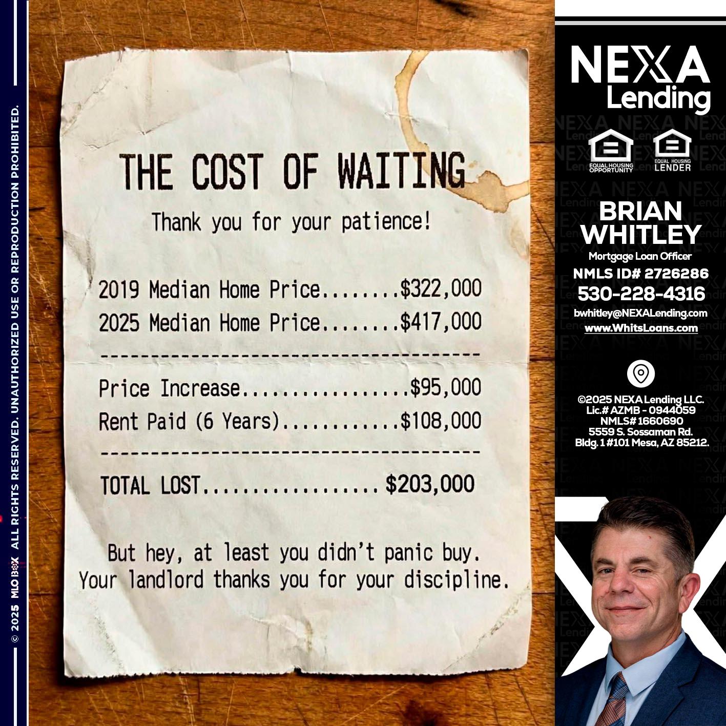 THE COST OF WAITING - Brian Whitley -Mortgage Loan Officer